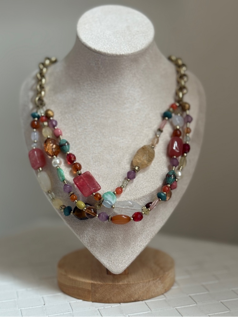 Lia Sophia Mandalay Bay Triple-Strand Beaded Necklace Quartz Tiger's Eye Boho